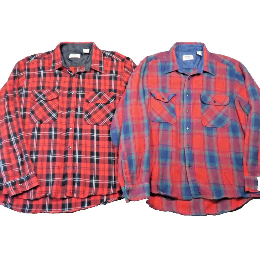 Fieldmaster Wool Flannel Shirt‎ XL Red Plaid Lumberjack Hunting Vtg 90s Lot of 2